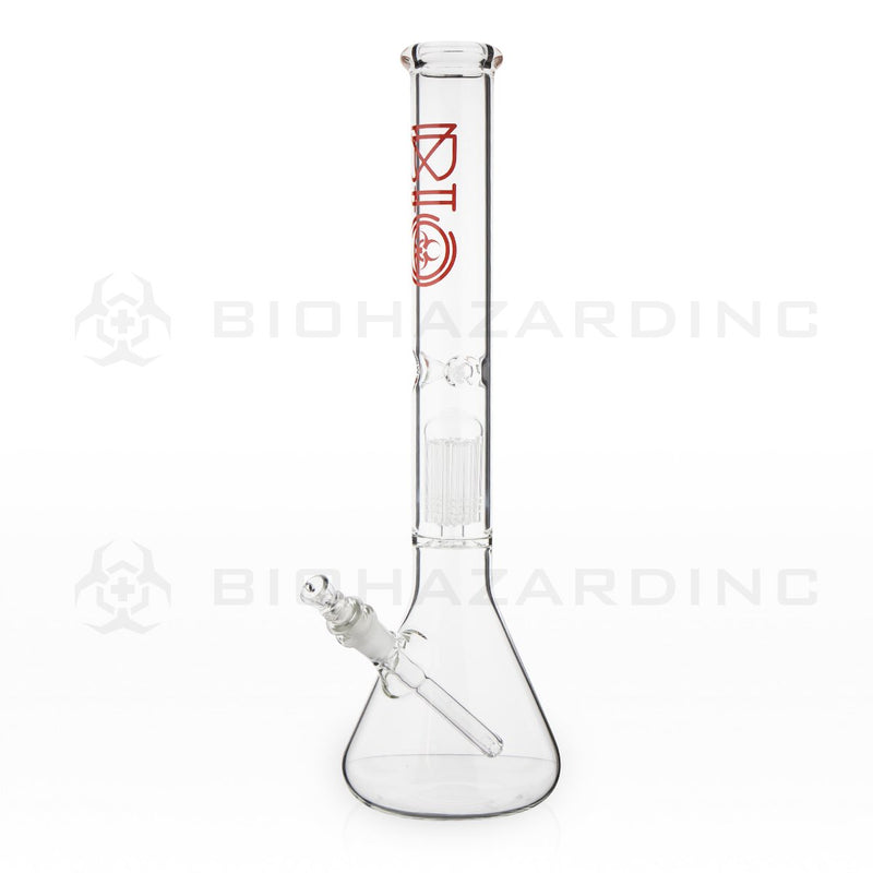 BIO Glass Single Chamber Beaker | 18" 50mm x 5mm 10 Arm Tree Perc Water Pipe | Red