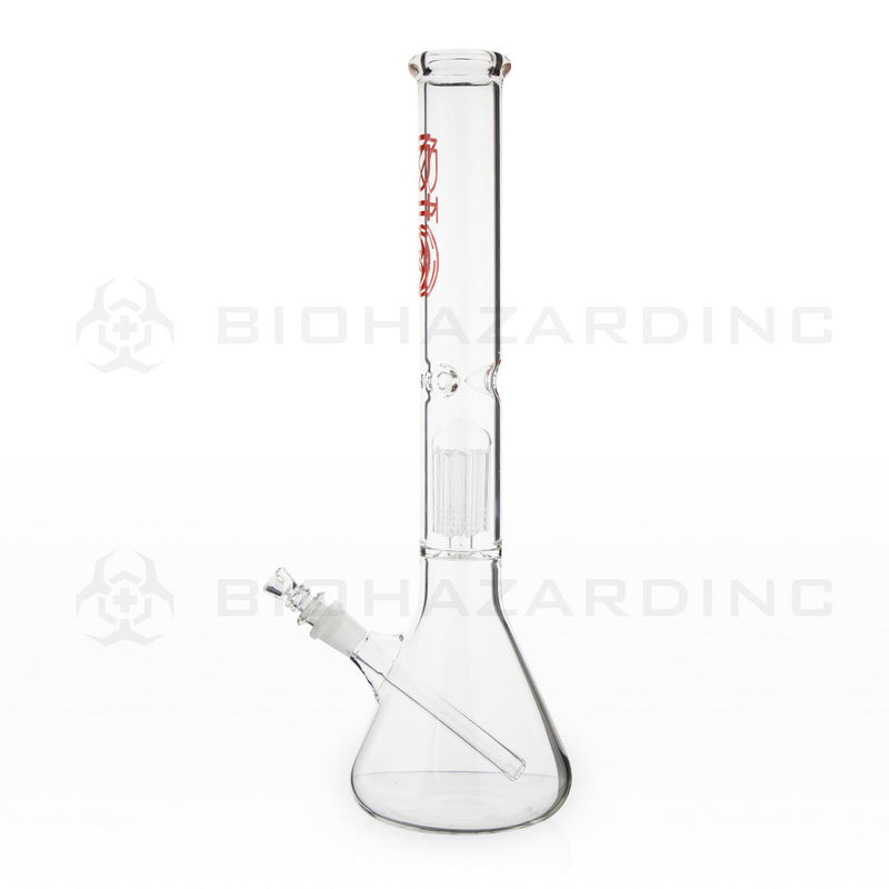 BIO Glass Single Chamber Beaker | 18" 50mm x 5mm 10 Arm Tree Perc Water Pipe | Red