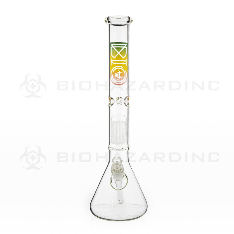 BIO Glass Single Chamber Beaker| 18" 50mm x 5mm 10 Arm Tree Perc Water Pipe | Rasta