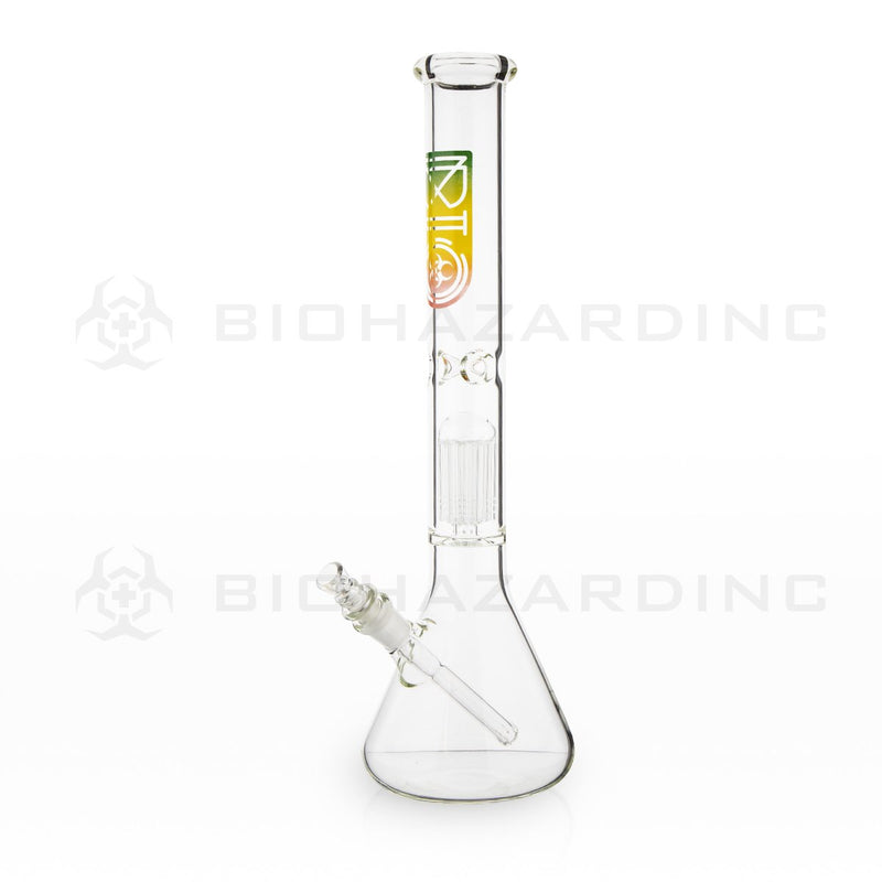 BIO Glass Single Chamber Beaker| 18" 50mm x 5mm 10 Arm Tree Perc Water Pipe | Rasta