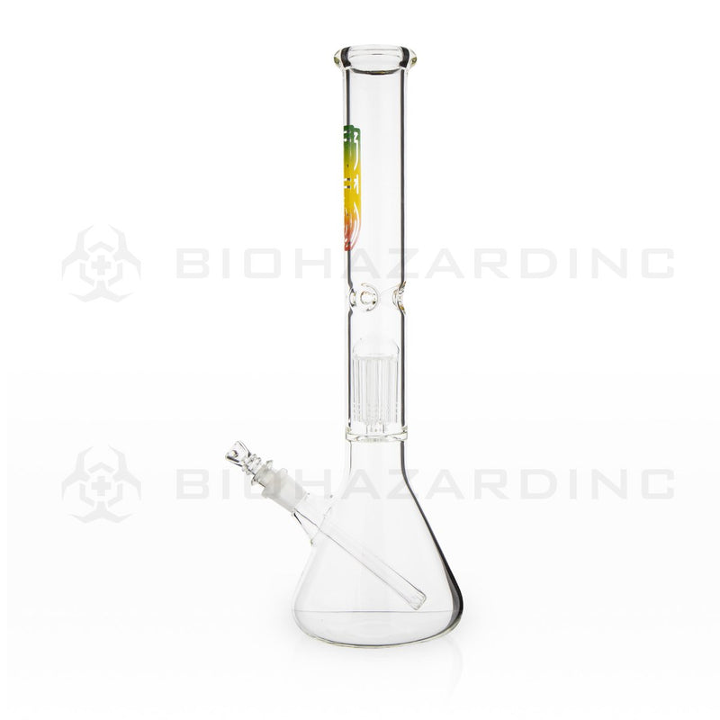 BIO Glass Single Chamber Beaker| 18" 50mm x 5mm 10 Arm Tree Perc Water Pipe | Rasta