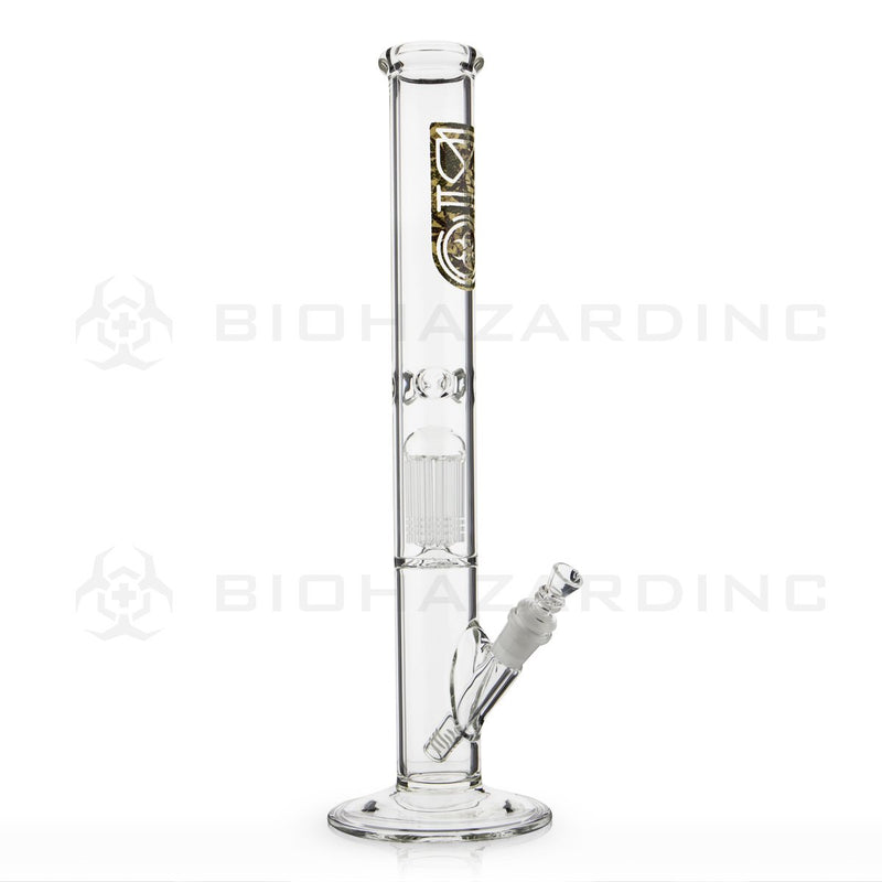 BIO Glass Single Chamber Straight | 18" 50mm x 5mm 10 Arm Tree Perc Water Pipe | Camo