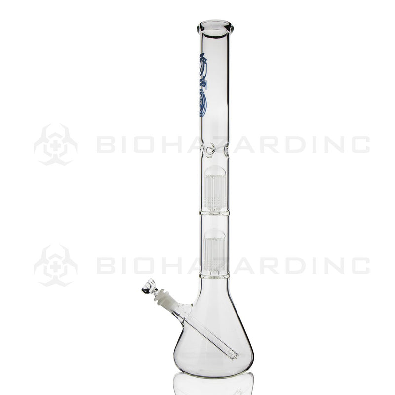 BIO Glass Double Chamber Beaker | 22" 50mm x 5mm 10 Arm Tree Perc Water Pipe | Blue