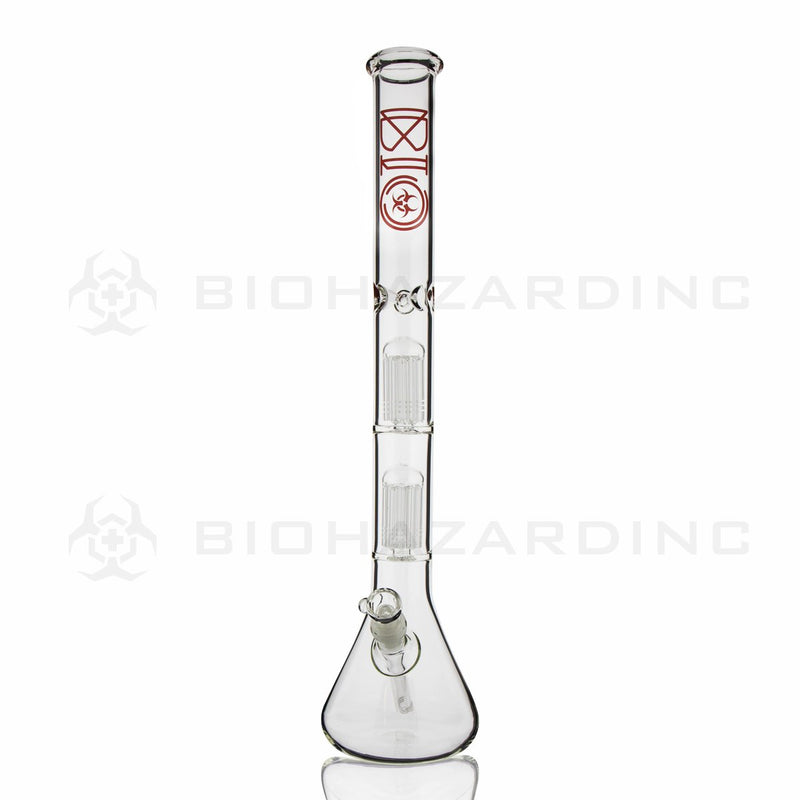 BIO Glass Double Chamber Beaker | 22" 50mm x 5mm 10 Arm Tree Perc Water Pipe | Red