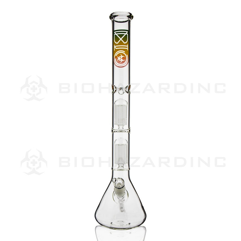 BIO Glass Double Chamber Beaker | 22" 50mm x 5mm 10 Arm Tree Perc Water Pipe | Rasta