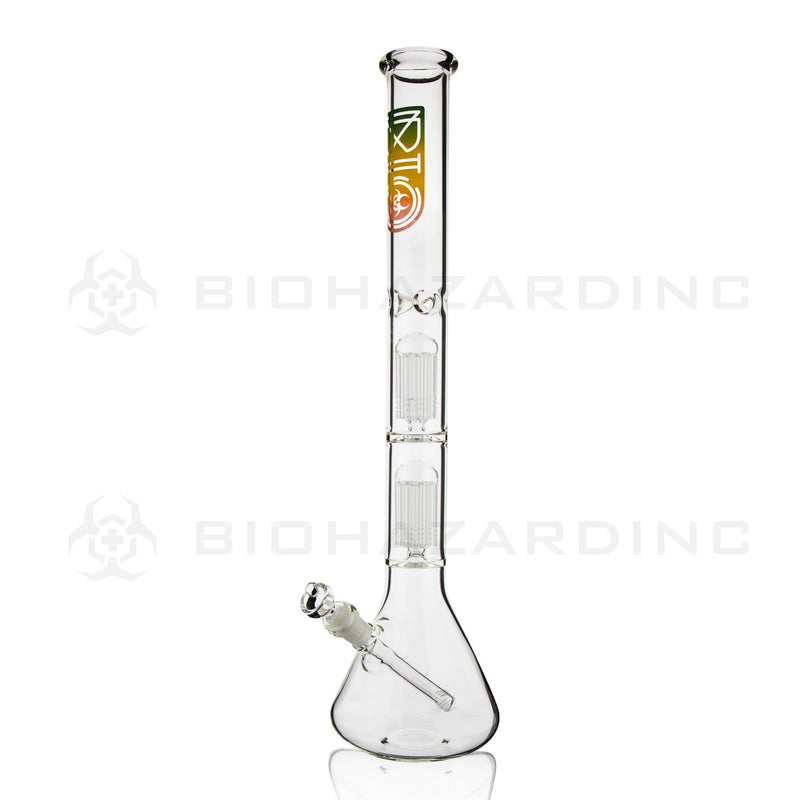 BIO Glass Double Chamber Beaker | 22" 50mm x 5mm 10 Arm Tree Perc Water Pipe | Rasta