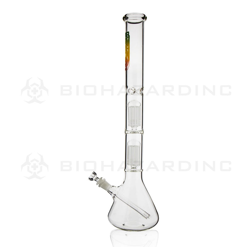 BIO Glass Double Chamber Beaker | 22" 50mm x 5mm 10 Arm Tree Perc Water Pipe | Rasta