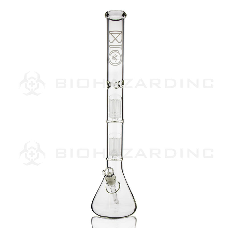 BIO Glass Double Chamber Beaker | 22" 50mm x 5mm 10 Arm Tree Perc Water Pipe | Silver