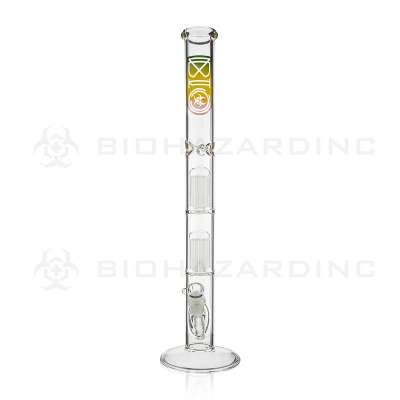 BIO Glass Double Chamber Straight | 22" 50mm x 5mm 10 Arm Tree Perc Water Pipe | Rasta