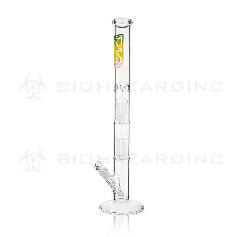 BIO Glass Double Chamber Straight | 22" 50mm x 5mm 10 Arm Tree Perc Water Pipe | Rasta