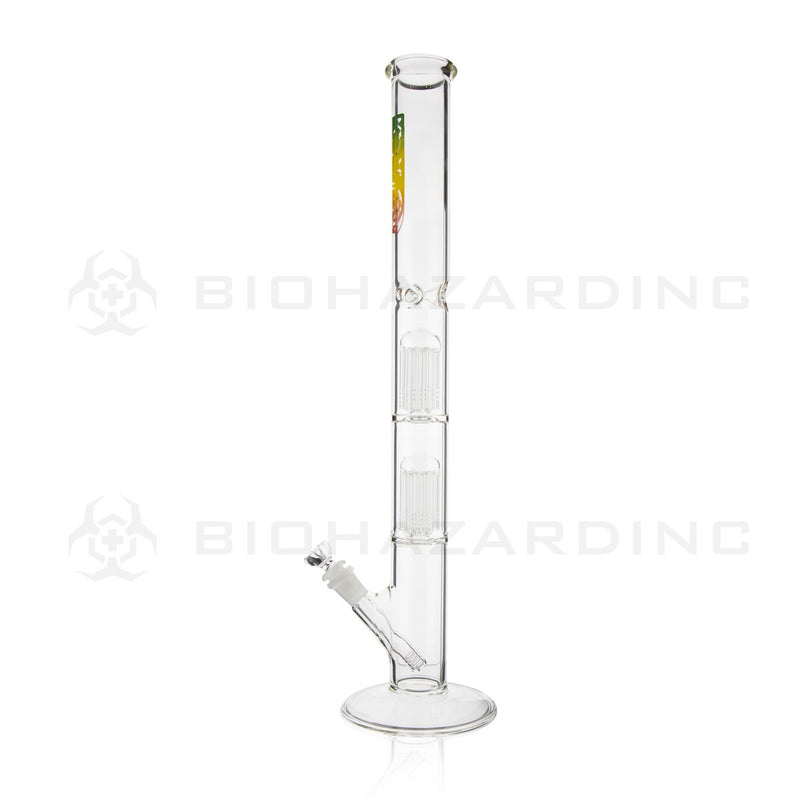 BIO Glass Double Chamber Straight | 22" 50mm x 5mm 10 Arm Tree Perc Water Pipe | Rasta