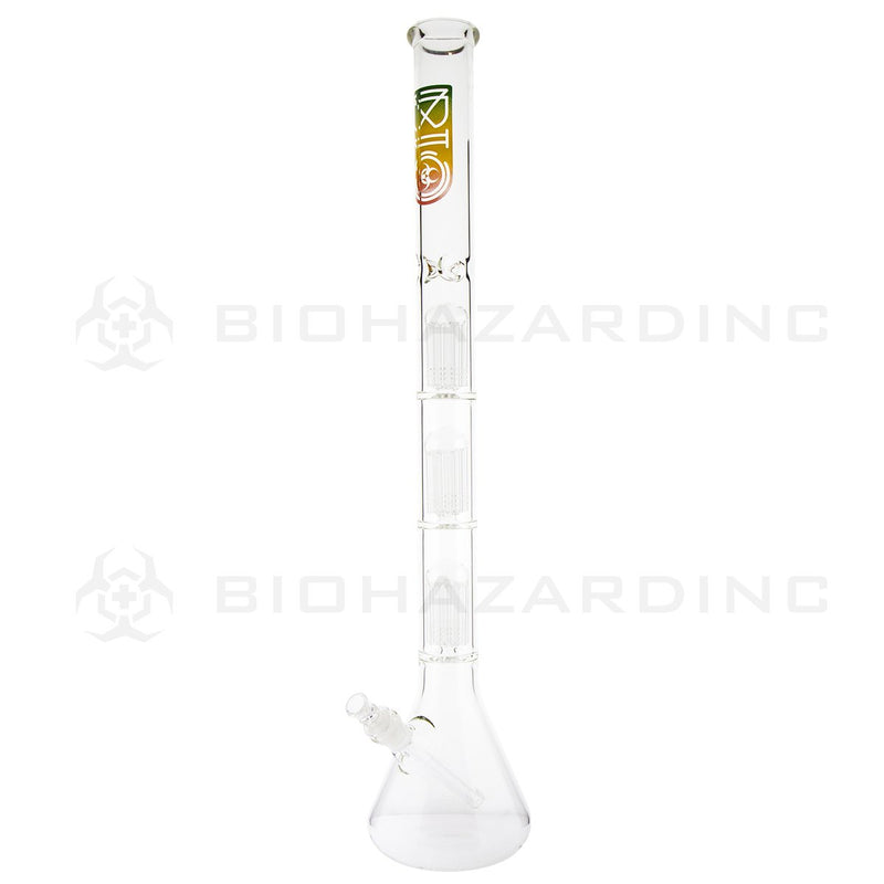 BIO Glass Triple Chamber Beaker | 26" 50mm x 5mm 8 Arm Tree Perc Water Pipe | Rasta