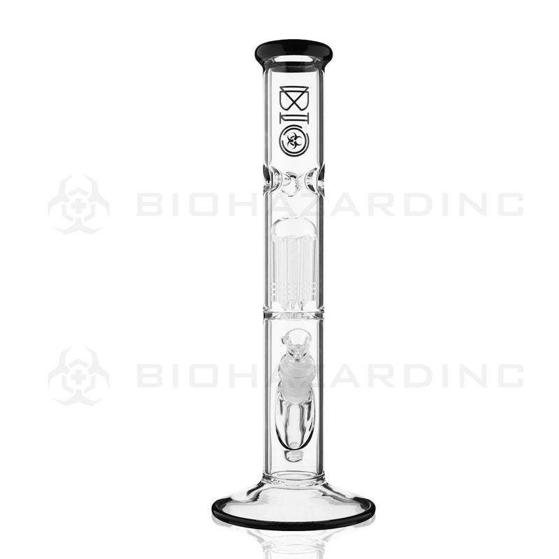 BIO Glass Single Chamber | 14" 50mm x 5mm 10 Arm Tree Perc Straight Water Pipe | Black Jack Trim