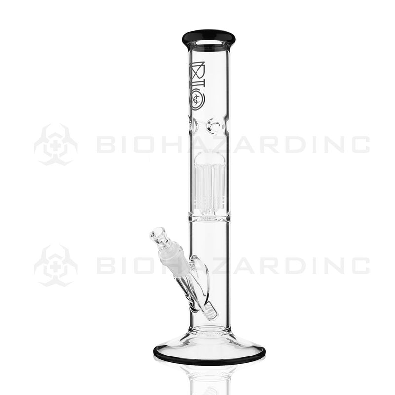 BIO Glass Single Chamber | 14" 50mm x 5mm 10 Arm Tree Perc Straight Water Pipe | Black Jack Trim