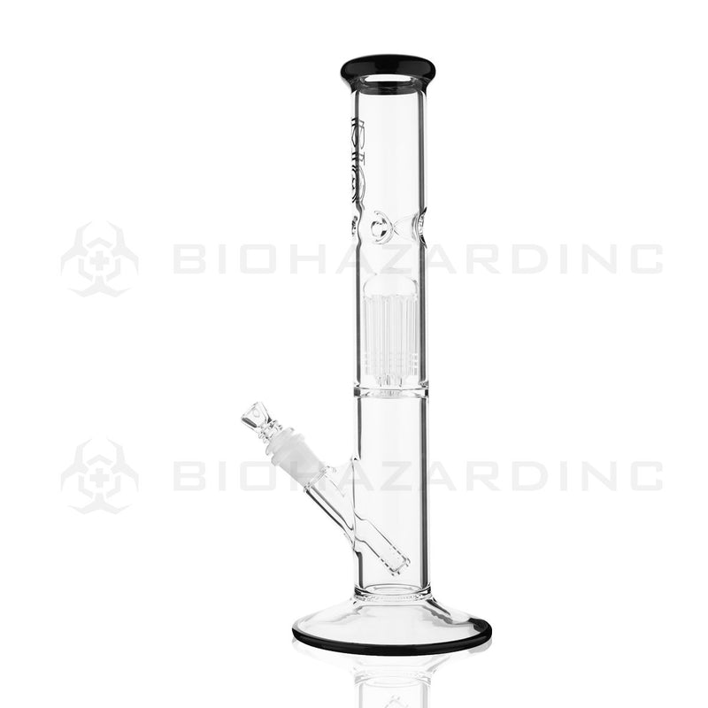 BIO Glass Single Chamber | 14" 50mm x 5mm 10 Arm Tree Perc Straight Water Pipe | Black Jack Trim