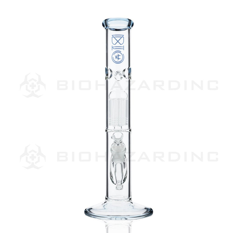 BIO Glass Single Chamber | 14" 50mm x 5mm 10 Arm Tree Perc Straight Water Pipe | Aquamarine Trim