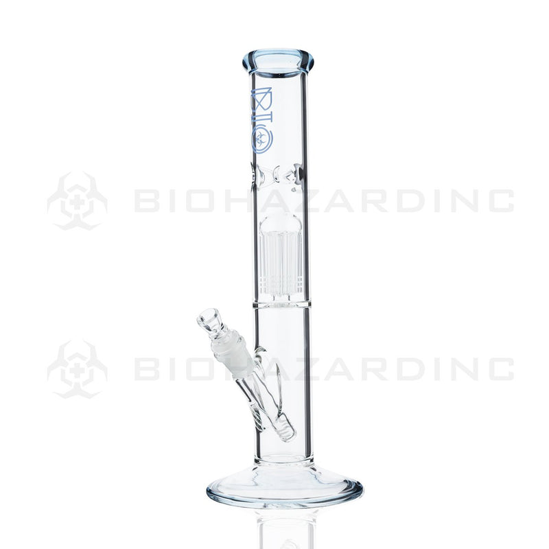 BIO Glass Single Chamber | 14" 50mm x 5mm 10 Arm Tree Perc Straight Water Pipe | Aquamarine Trim