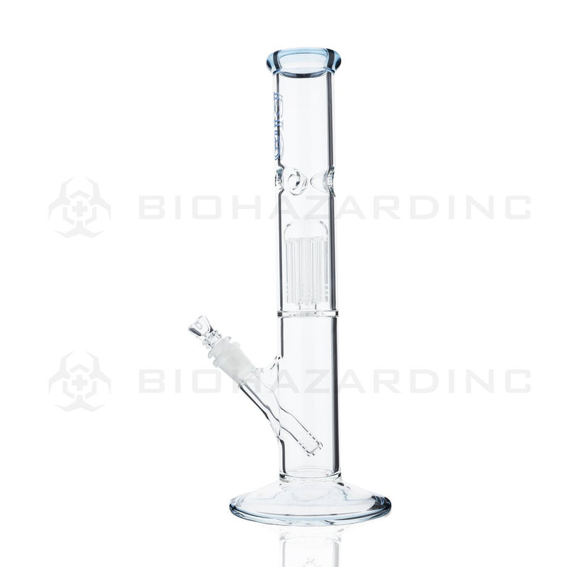 BIO Glass Single Chamber | 14" 50mm x 5mm 10 Arm Tree Perc Straight Water Pipe | Aquamarine Trim