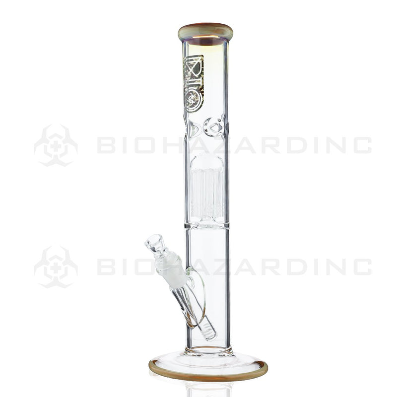 BIO Glass Single Chamber | 14" 50mm x 5mm 10 Arm Tree Perc Straight Water Pipe | Caramelo Trim