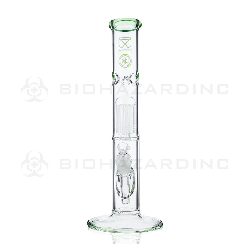 BIO Glass Single Chamber | 14" 50mm x 5mm 10 Arm Tree Perc Straight Water Pipe | Celadon Trim