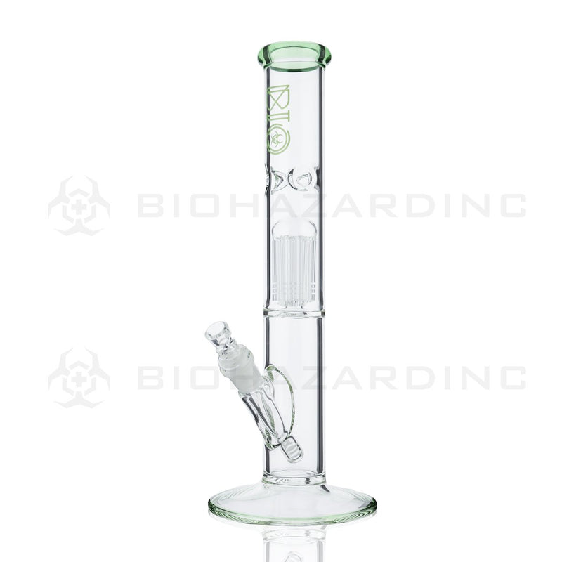 BIO Glass Single Chamber | 14" 50mm x 5mm 10 Arm Tree Perc Straight Water Pipe | Celadon Trim