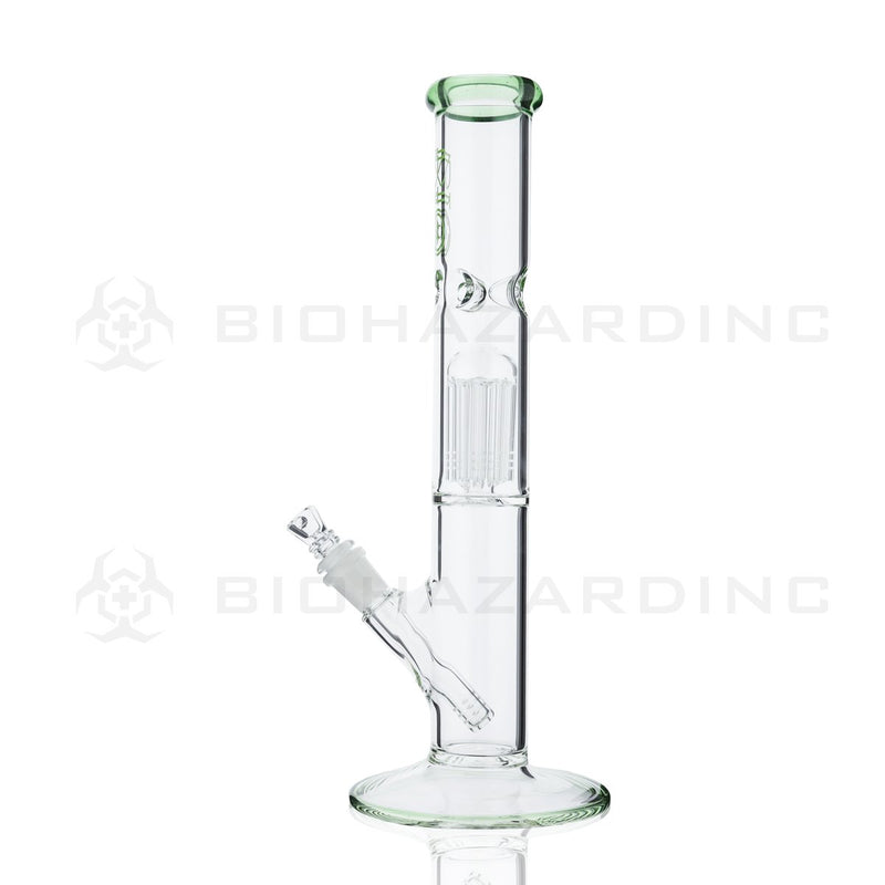 BIO Glass Single Chamber | 14" 50mm x 5mm 10 Arm Tree Perc Straight Water Pipe | Celadon Trim