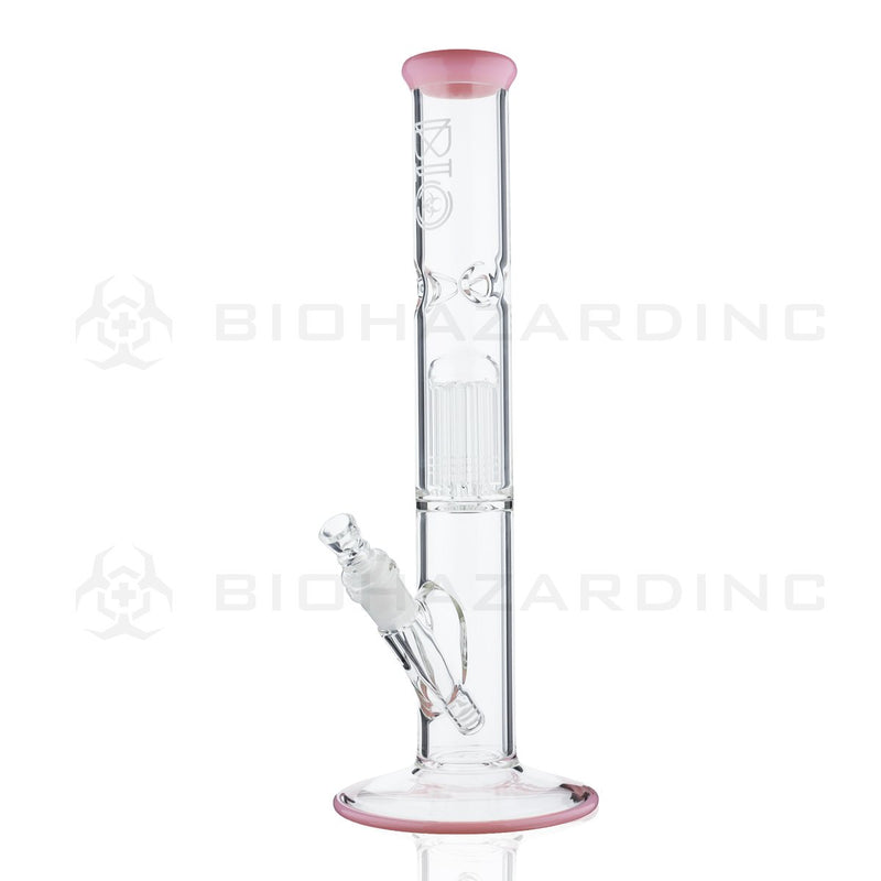 BIO Glass Single Chamber | 14" 50mm x 5mm 10 Arm Tree Perc Straight Water Pipe | Pink Cadillac Trim