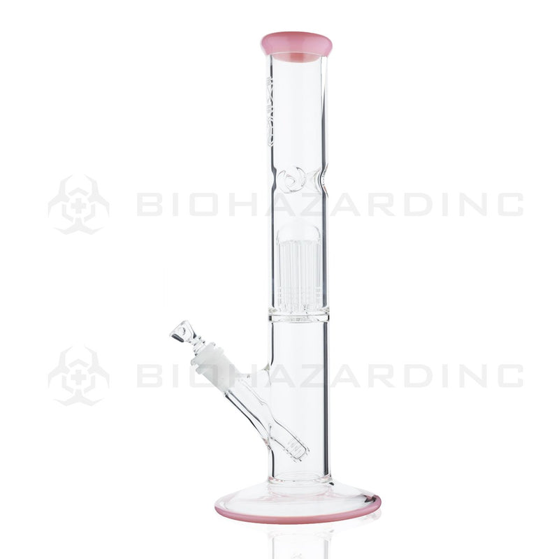 BIO Glass Single Chamber | 14" 50mm x 5mm 10 Arm Tree Perc Straight Water Pipe | Pink Cadillac Trim