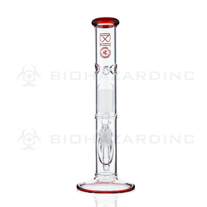 BIO Glass Single Chamber | 14" 50mm x 5mm 10 Arm Tree Perc Straight Water Pipe | Red Elvis Trim