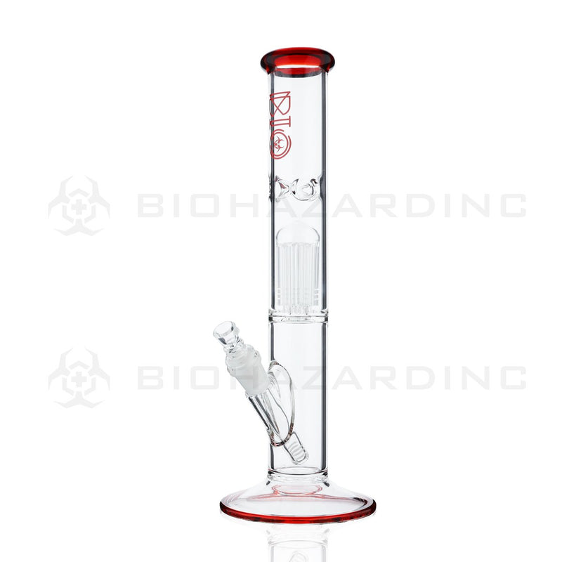 BIO Glass Single Chamber | 14" 50mm x 5mm 10 Arm Tree Perc Straight Water Pipe | Red Elvis Trim