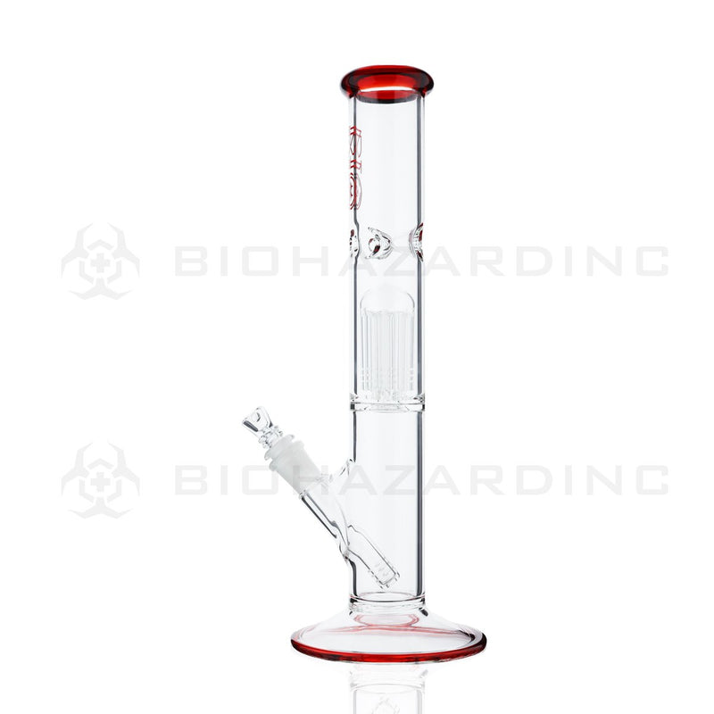 BIO Glass Single Chamber | 14" 50mm x 5mm 10 Arm Tree Perc Straight Water Pipe | Red Elvis Trim