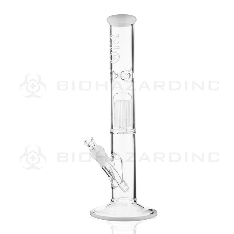 BIO Glass Single Chamber | 14" 50mm x 5mm 10 Arm Tree Perc Straight Water Pipe | Star White Trim