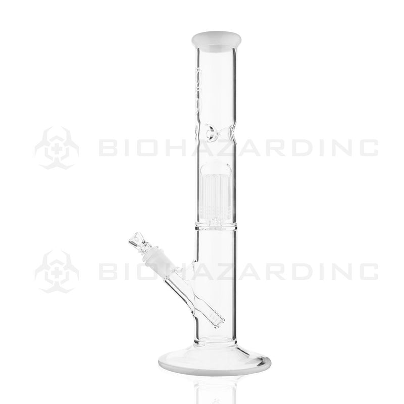 BIO Glass Single Chamber | 14" 50mm x 5mm 10 Arm Tree Perc Straight Water Pipe | Star White Trim