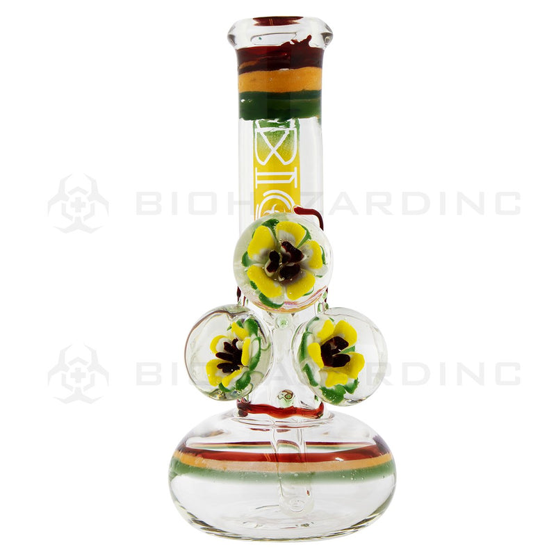 BIO Glass Illuminati | 9" Three Flower Marbles Bubble Water Pipe | Rasta