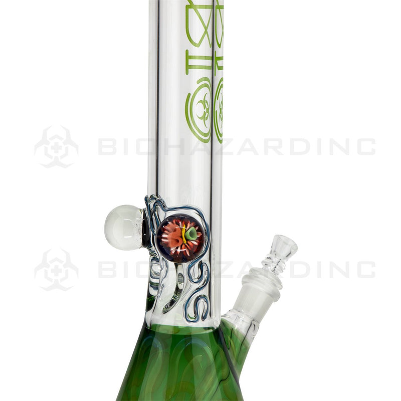 BIO Glass Beaker | 20" 42mm x 9mm Flower Marble Fumed Water Pipe | Green & Gold