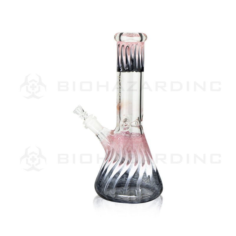 BIO Glass | 12" 50mm x 7mm Ripple Beaker Water Pipe | Pink & Black