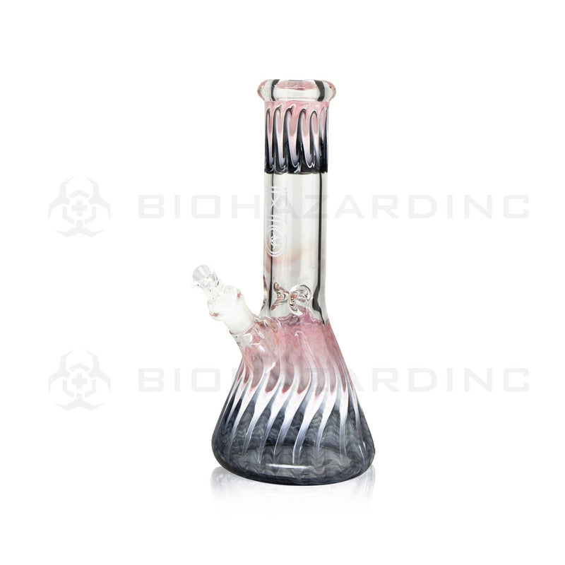 BIO Glass | 12" 50mm x 7mm Ripple Beaker Water Pipe | Pink & Black