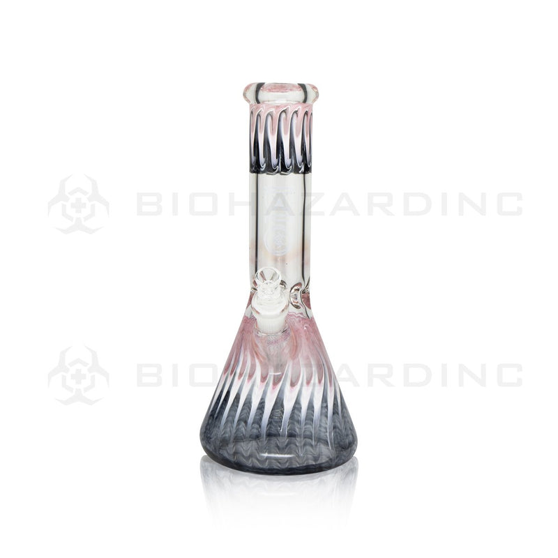 BIO Glass | 12" 50mm x 7mm Ripple Beaker Water Pipe | Pink & Black