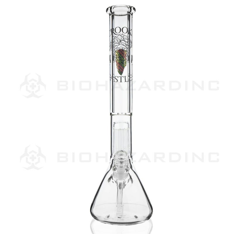 PURE Glass X Crooks & Castles | 18" 50mm x 9mm Heavy Beaker Water Pipe | Clear with Crooks & Castles Logo