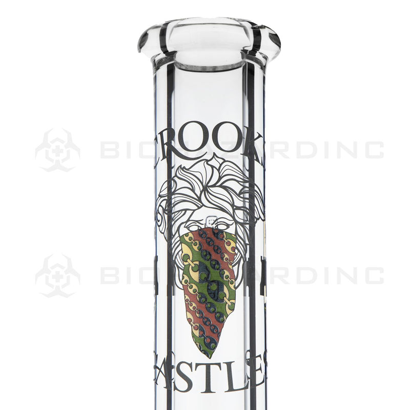 PURE Glass X Crooks & Castles | 18" 50mm x 9mm Heavy Beaker Water Pipe | Clear with Crooks & Castles Logo