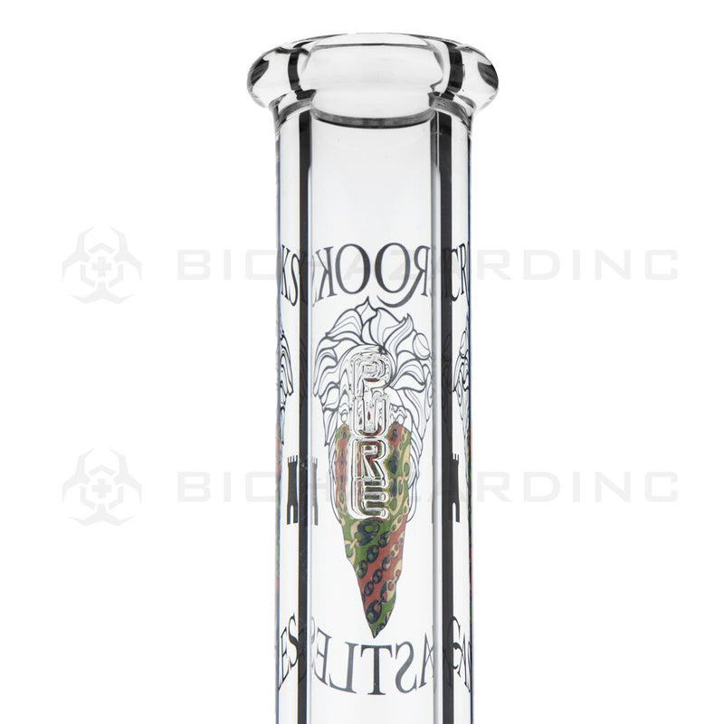 PURE Glass X Crooks & Castles | 18" 50mm x 9mm Heavy Beaker Water Pipe | Clear with Crooks & Castles Logo