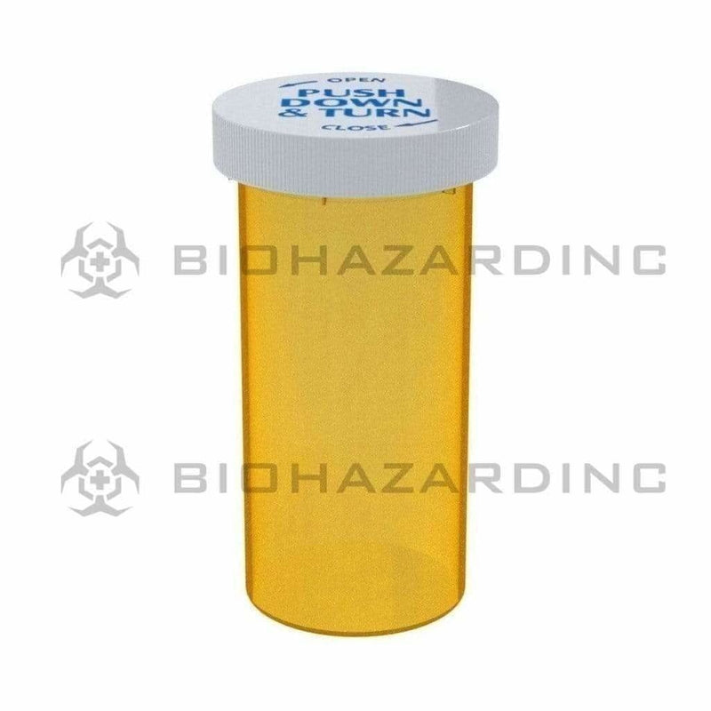 Biohazard Inc Push & Turn Vial Amber Push Down & Turn Cap Vials 30 Dram - 7g- 180 Count