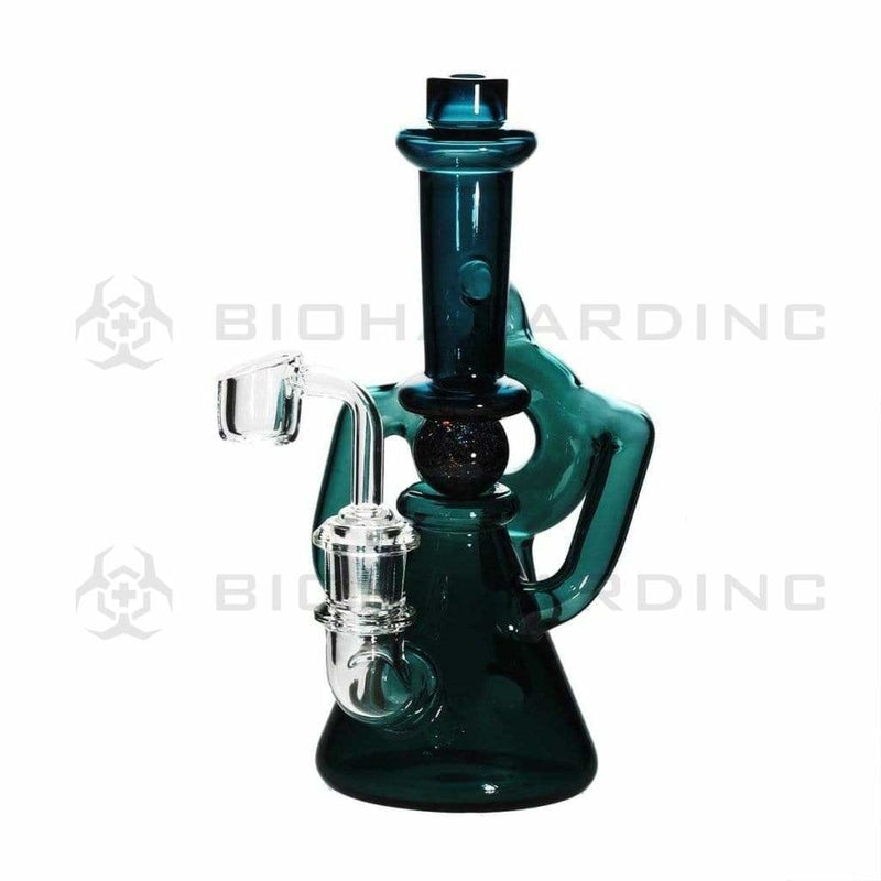 Biohazard Inc Glass Dab Rig Ball Spindle Recycler Banger Hanger Beaker w/ Banger - Lake Green