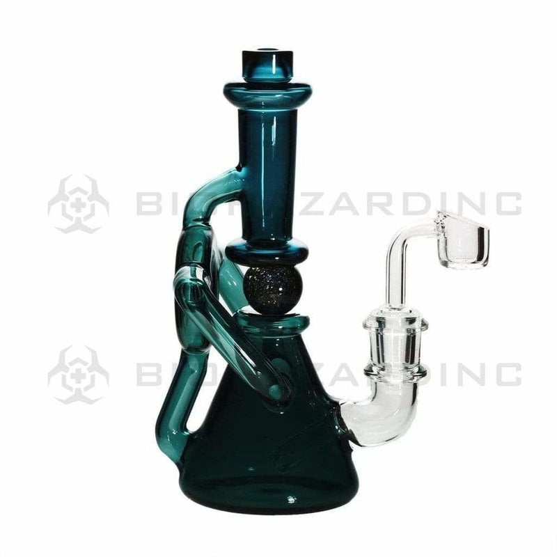 Biohazard Inc Glass Dab Rig Ball Spindle Recycler Banger Hanger Beaker w/ Banger - Lake Green