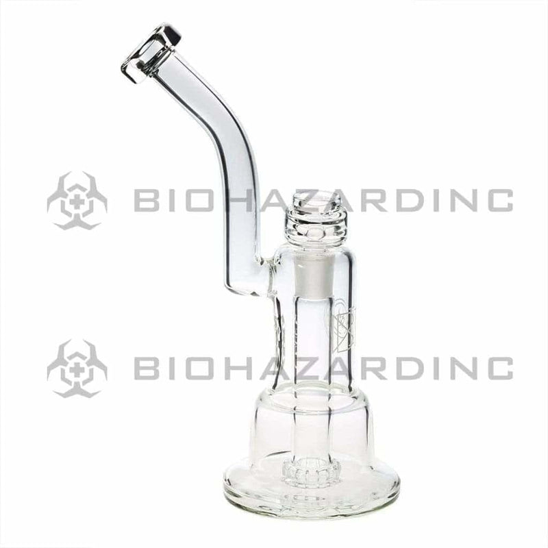 Bio Glass Glass Dab Rig 12" Inverted Twin Showerhead Bubbler 19mm - Clear With Silver Logo