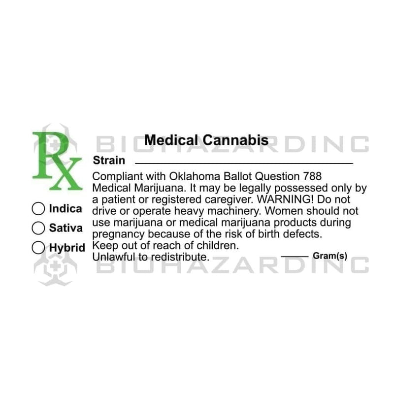 Biohazard Inc Compliance Labels Oklahoma Medical Cannabis Labels 3"x 1.25"- 1,000 Count