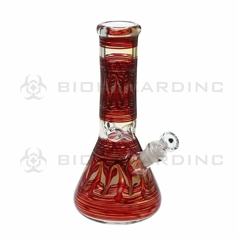 Biohazard Inc Glass Bong 10" Wrap & Rake Red Beaker Waterpipe - 50mm x 5mm