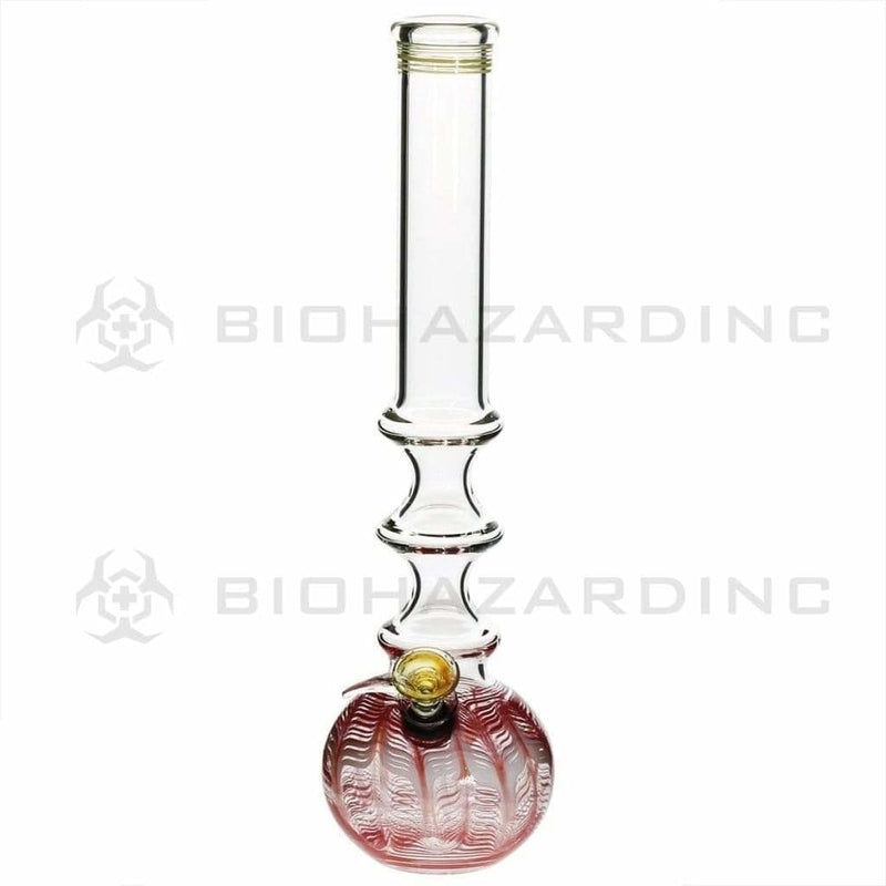 Biohazard Inc Glass Bong 14" 38mm Three Ring Water Pipe w/ Slide - Red Rake