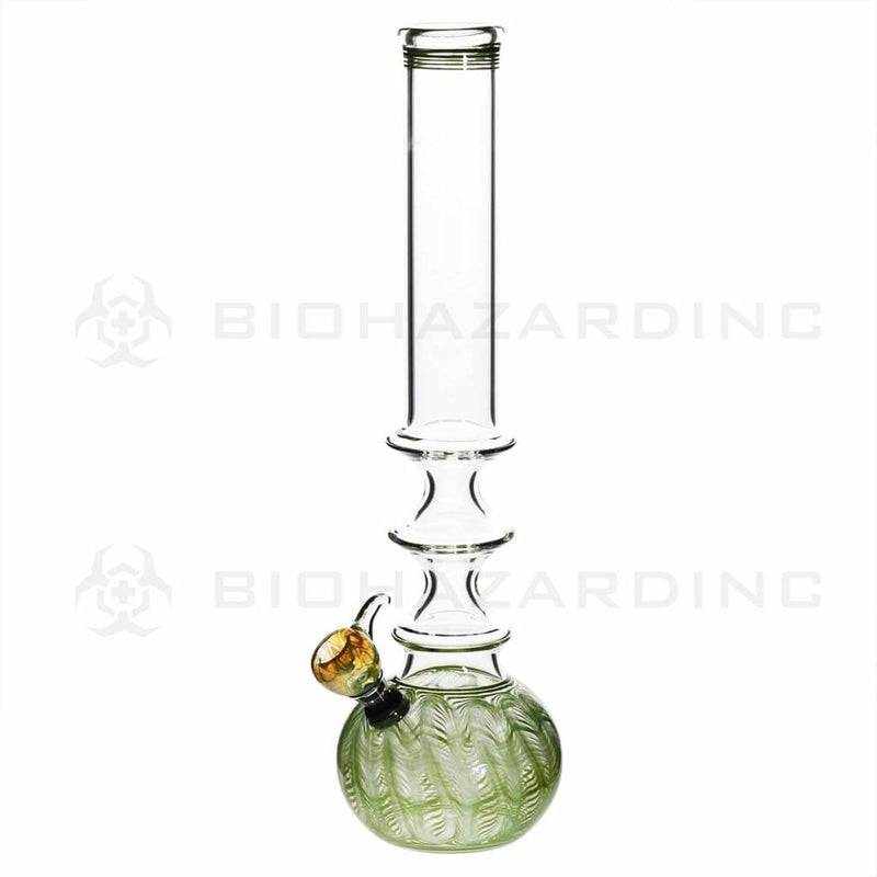 Biohazard Inc Glass Bong 14" 44mm Three Ring Water Pipe w/ Slide - Green Rake