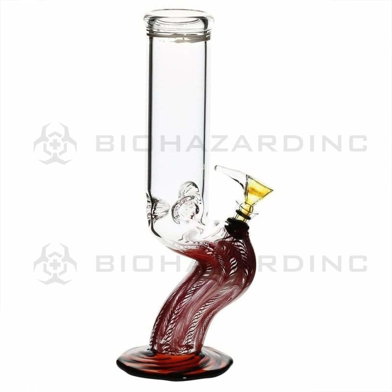 Biohazard Inc Glass Bong 14" Bend Straight Water Pipe w/ Slide - Red Rake